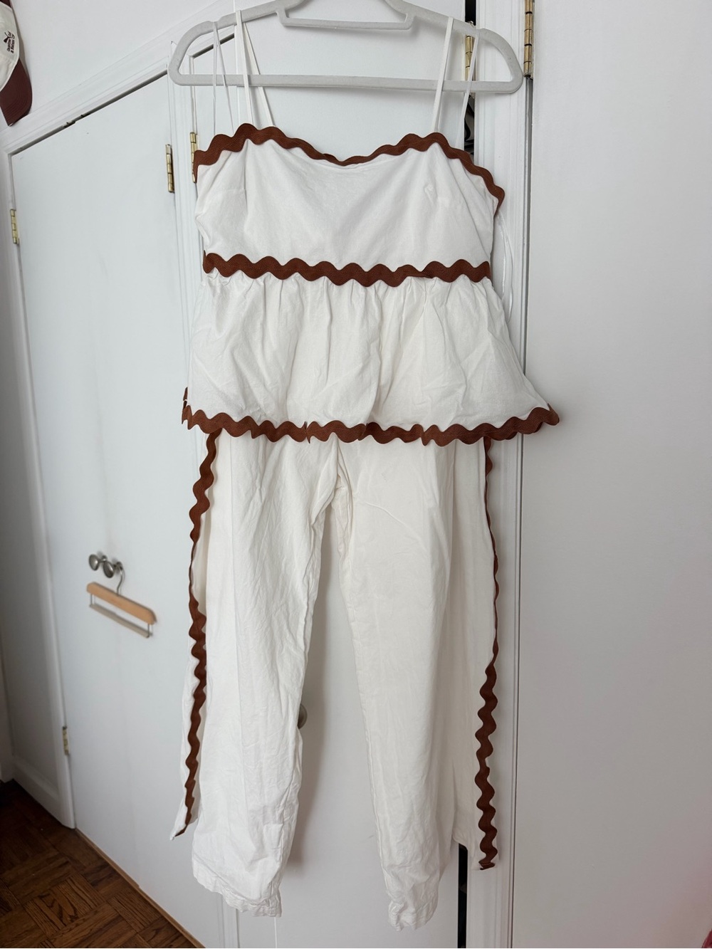 Petal & Pup Set - Peplum Top with Brown Trim Drawstring pants